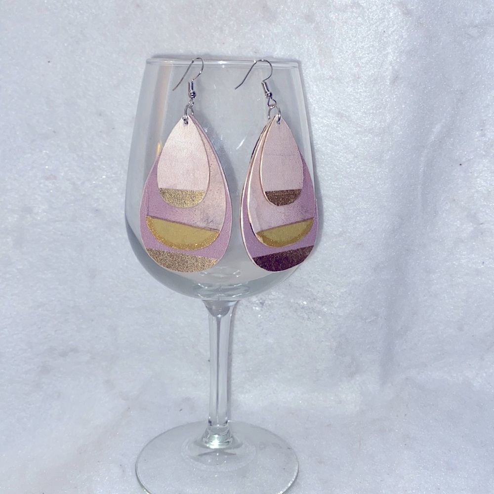 Three Tier Lightweight Wooden Hand Crafted Shades Of Lavender Earrings